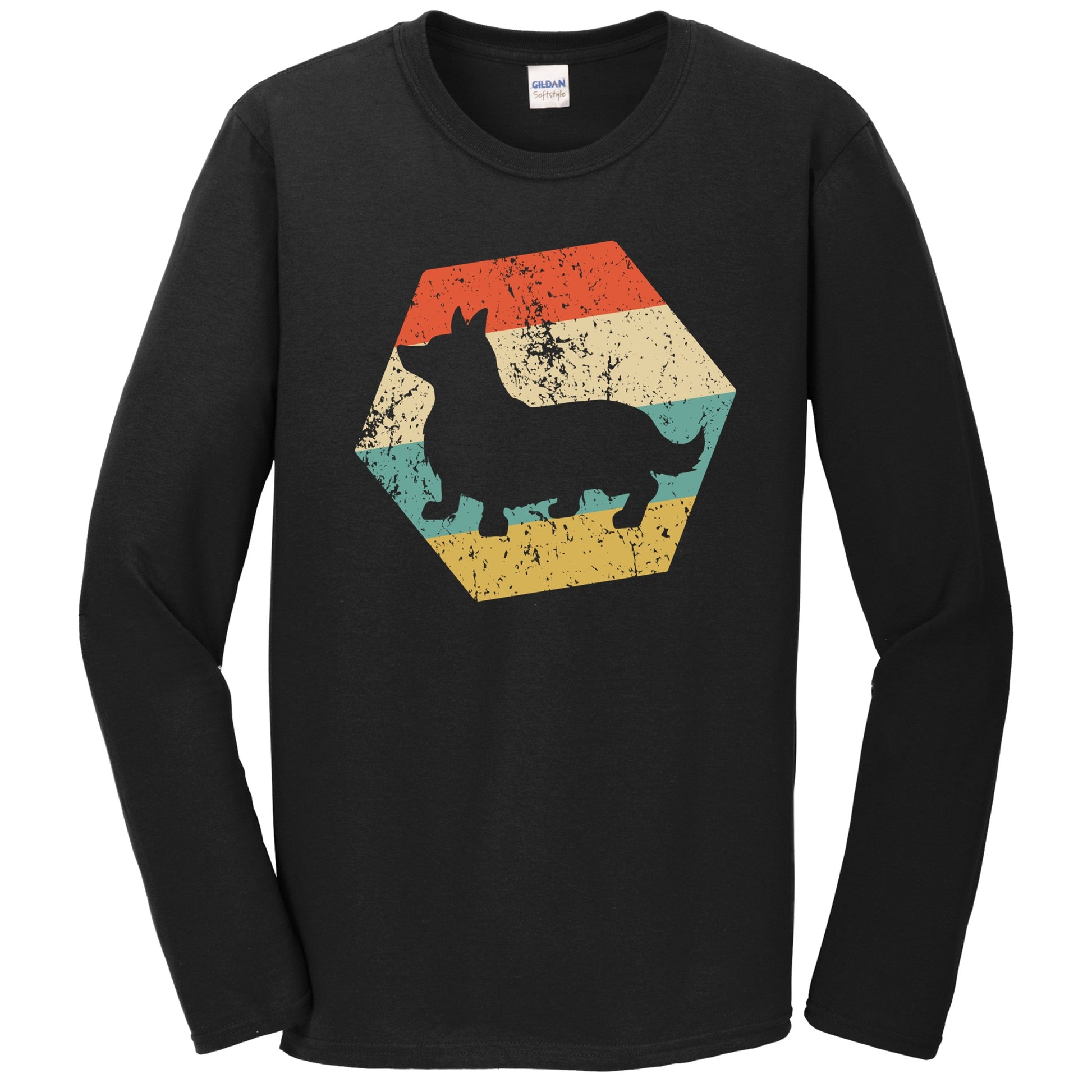 Pembroke Welsh Corgi Dog Breed Retro Distressed Hexagon Long Sleeve T-Shirt