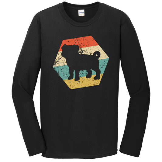 Pug Dog Breed Retro Distressed Hexagon Long Sleeve T-Shirt