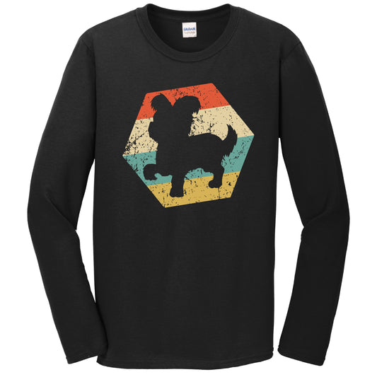 Yorkshire Terrier Dog Breed Retro Distressed Hexagon Long Sleeve T-Shirt