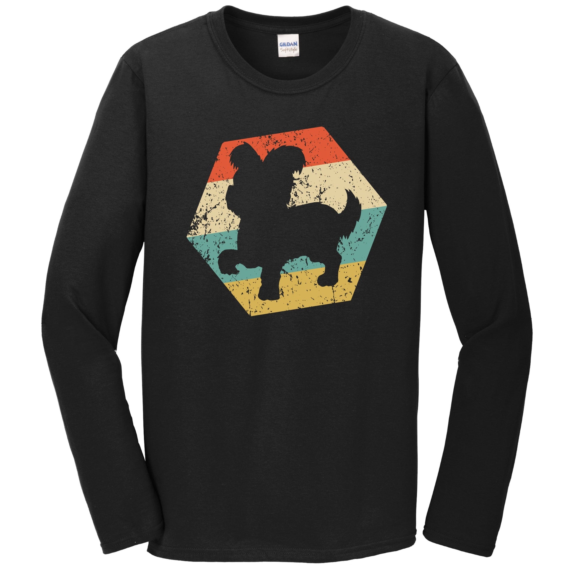 Yorkshire Terrier Dog Breed Retro Distressed Hexagon Long Sleeve T-Shirt