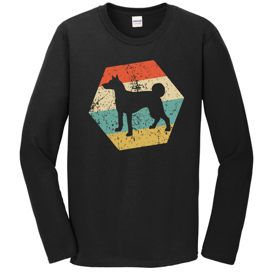 Basenji Dog Breed Retro Distressed Hexagon Long Sleeve T-Shirt