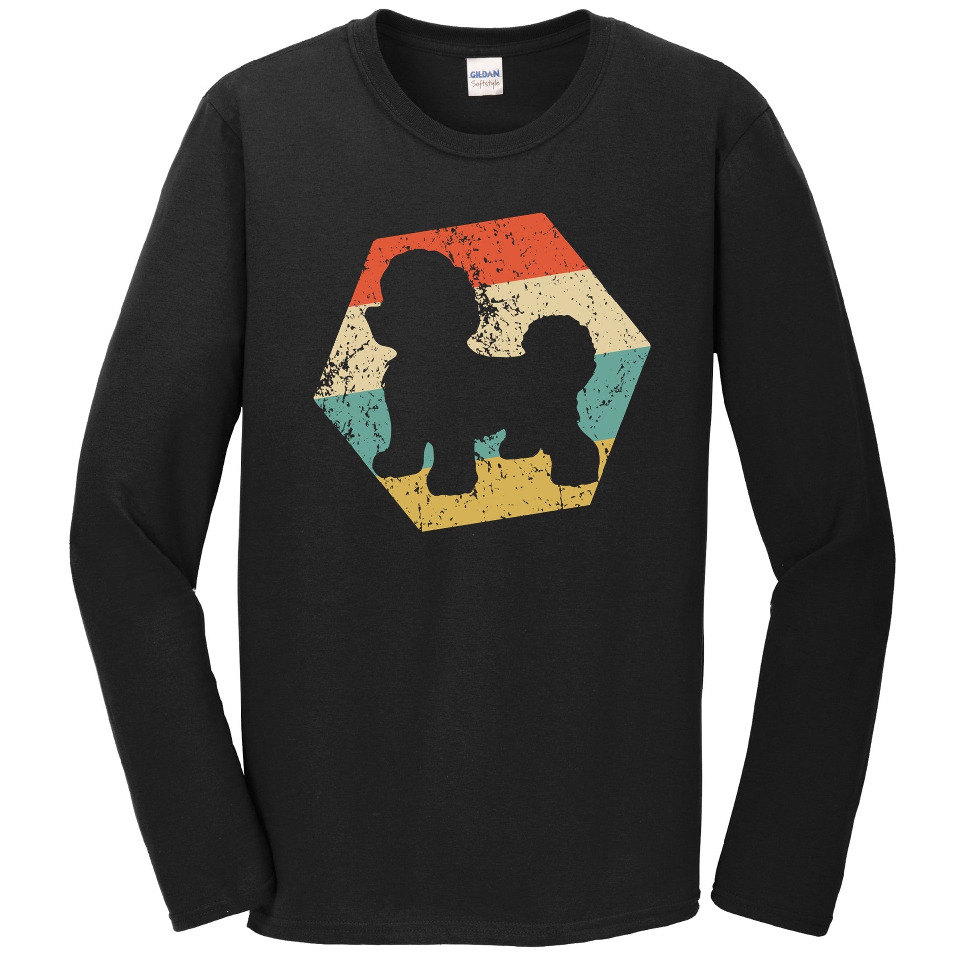 Bichon Frise Dog Breed Retro Distressed Hexagon Long Sleeve T-Shirt