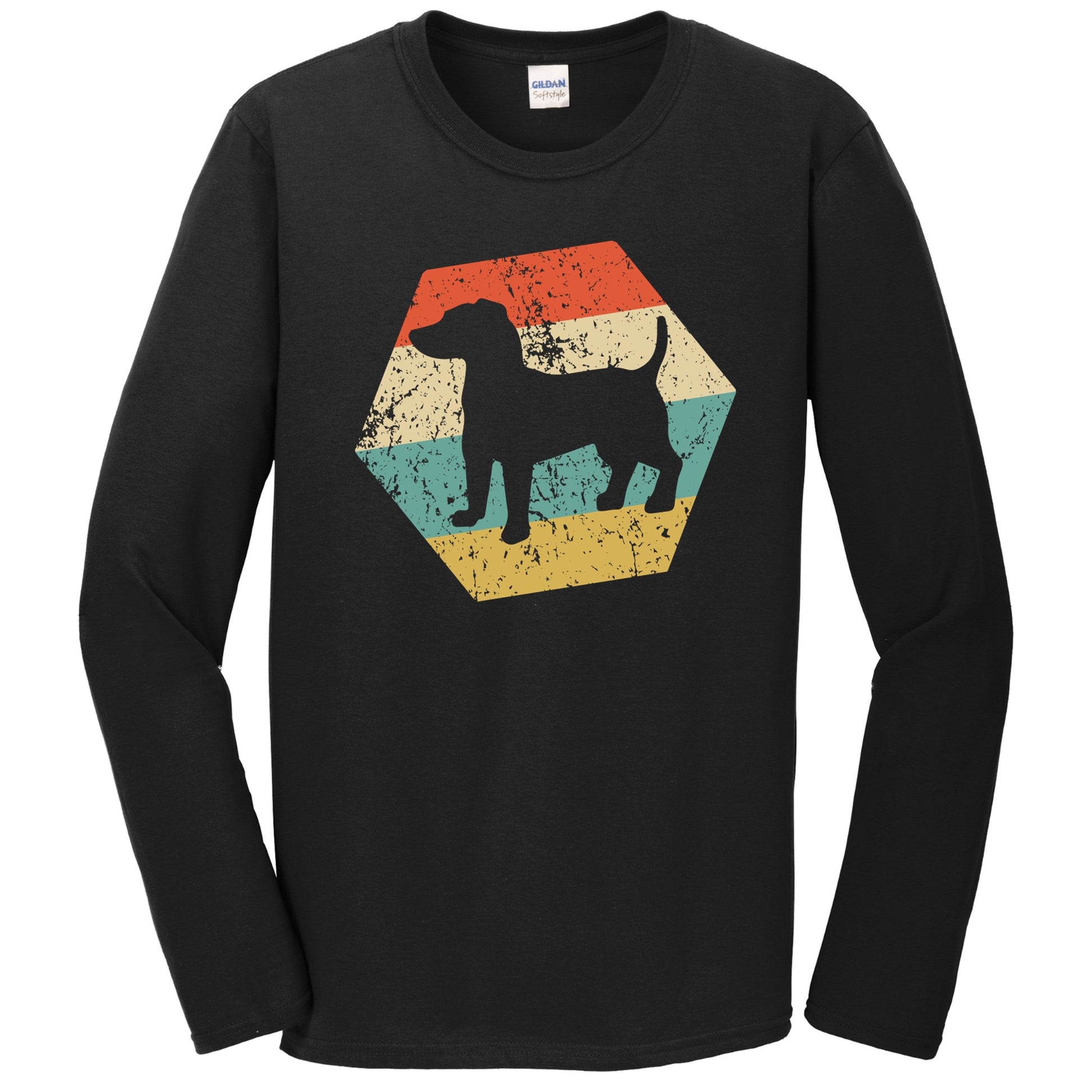 Jack Russell Terrier Dog Breed Retro Distressed Hexagon Long Sleeve T-Shirt
