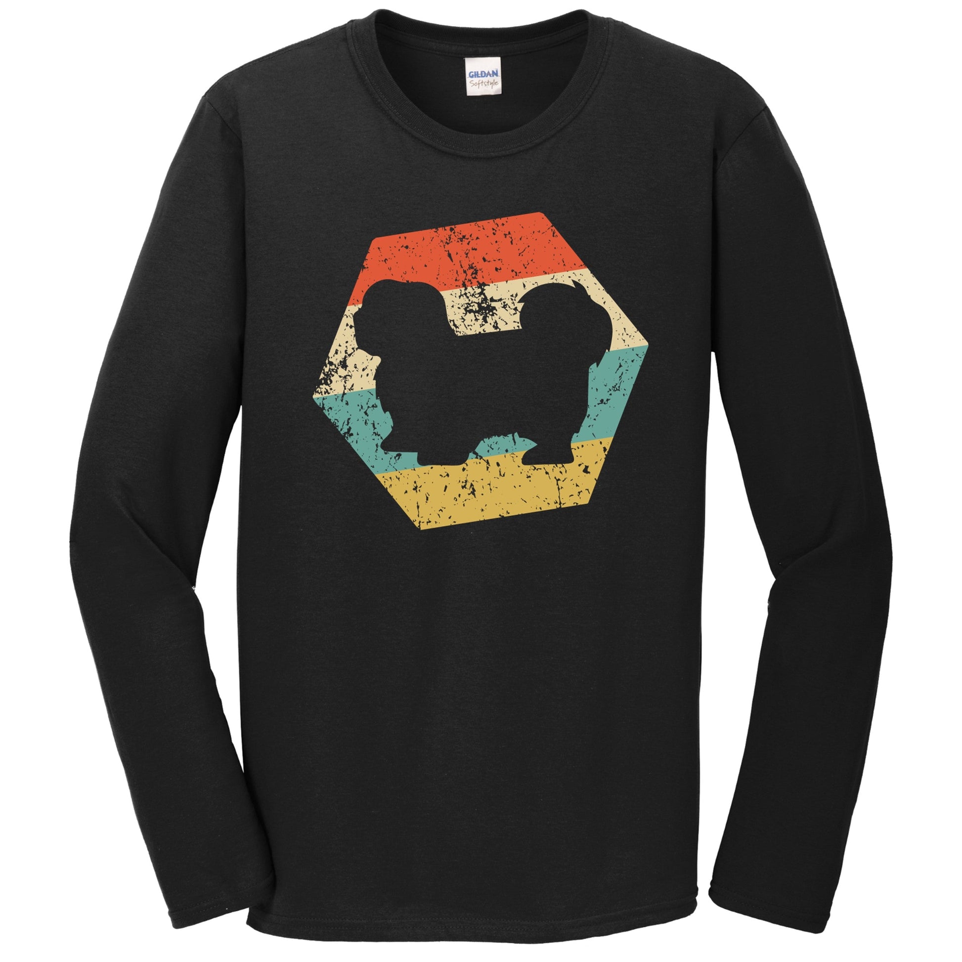 Lhasa Apso Dog Breed Retro Distressed Hexagon Long Sleeve T-Shirt