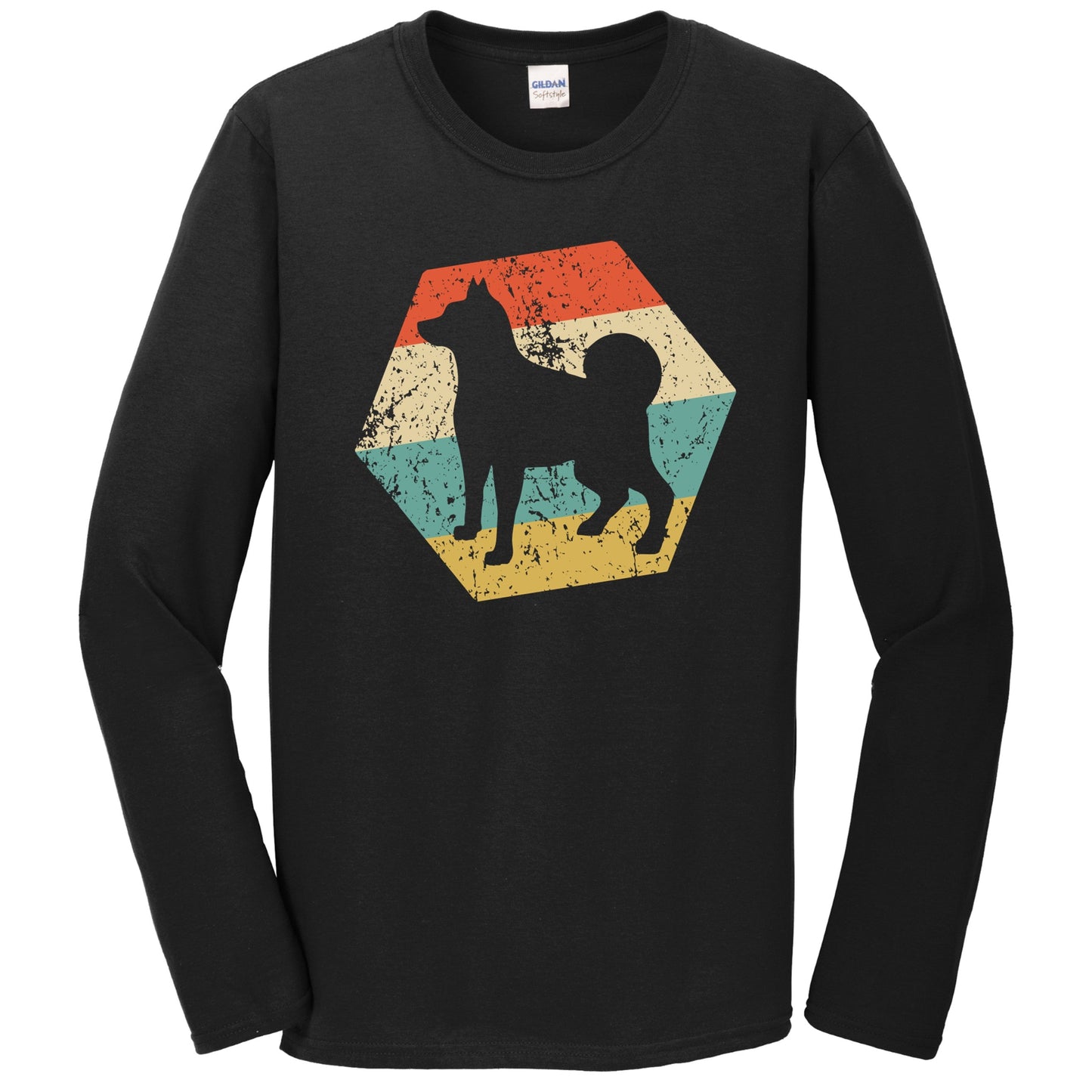 Norwegian Elkhound Dog Breed Retro Distressed Hexagon Long Sleeve T-Shirt