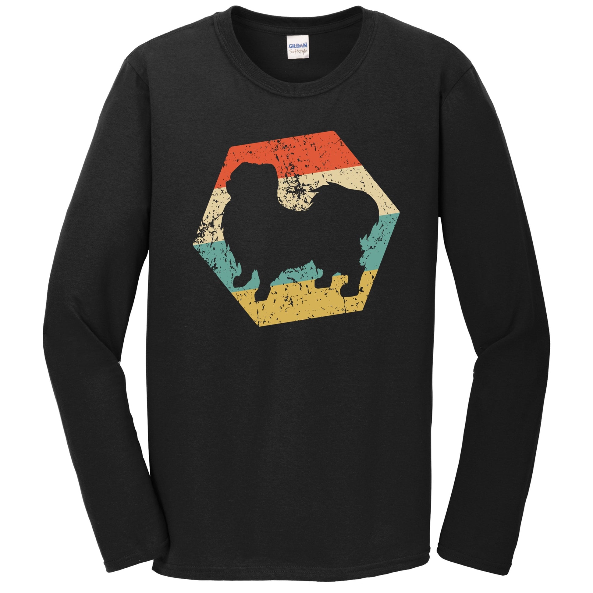 Pekingese Dog Breed Retro Distressed Hexagon Long Sleeve T-Shirt