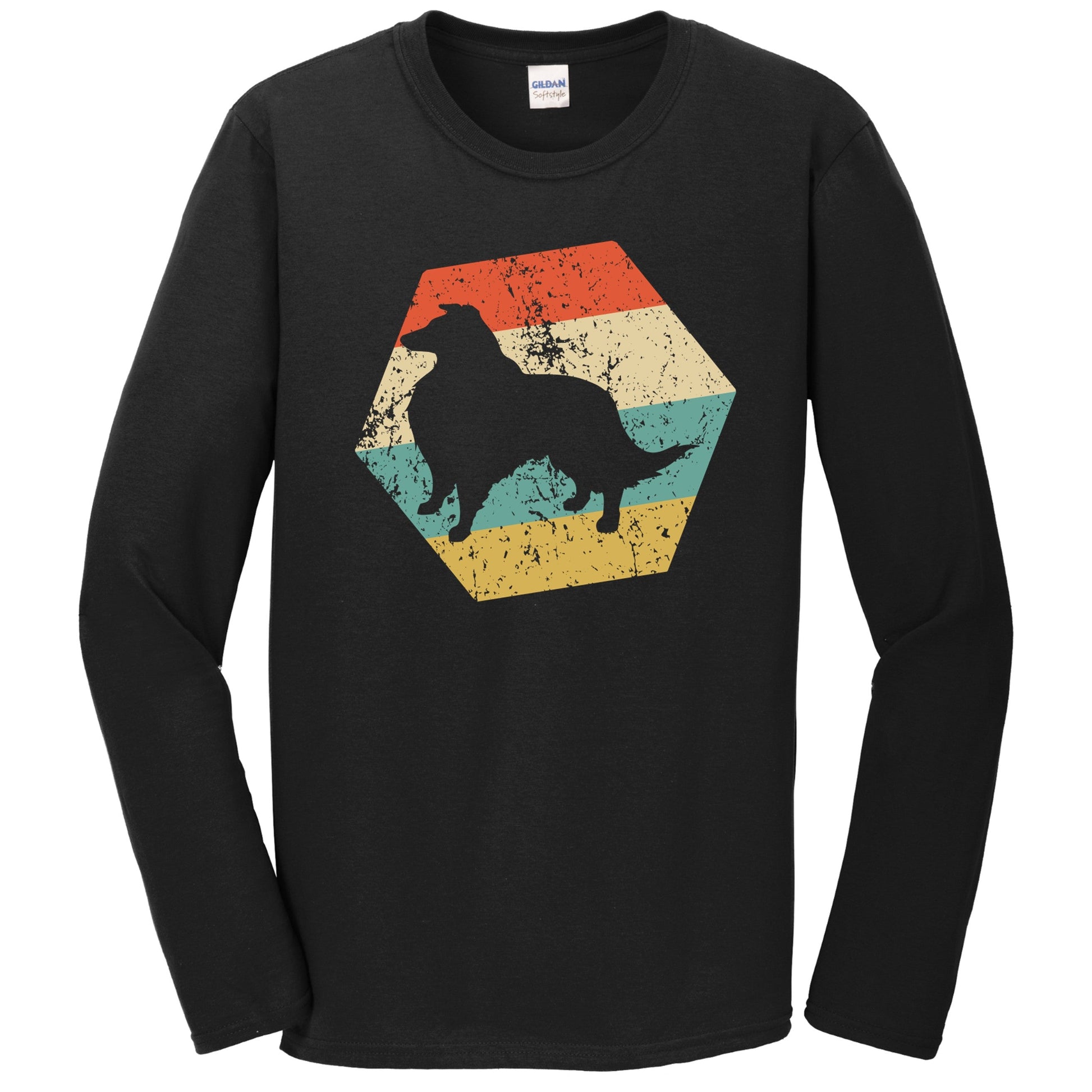 Shetland Sheepdog Dog Breed Retro Distressed Hexagon Long Sleeve T-Shirt