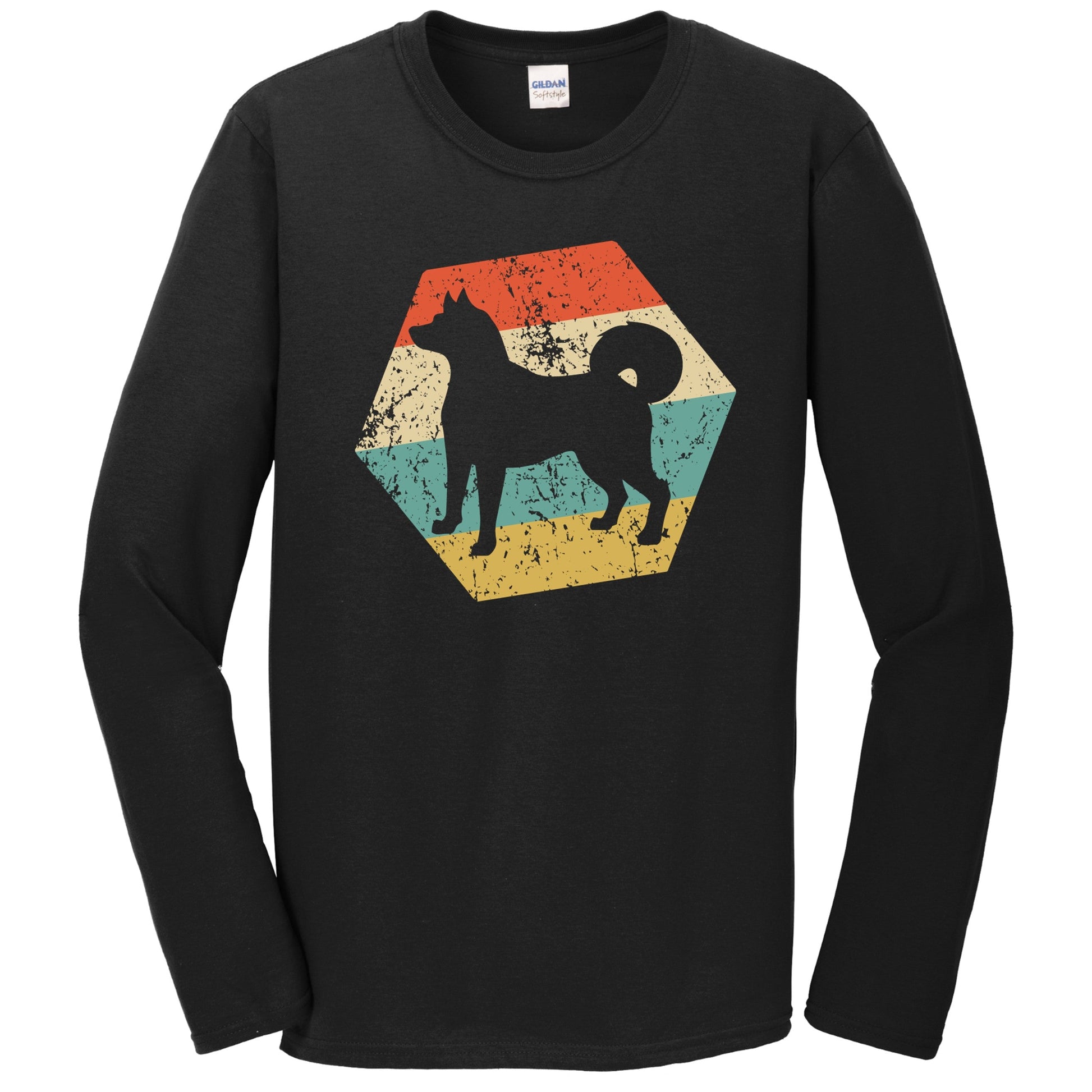 Shiba Inu Dog Breed Retro Distressed Hexagon Long Sleeve T-Shirt