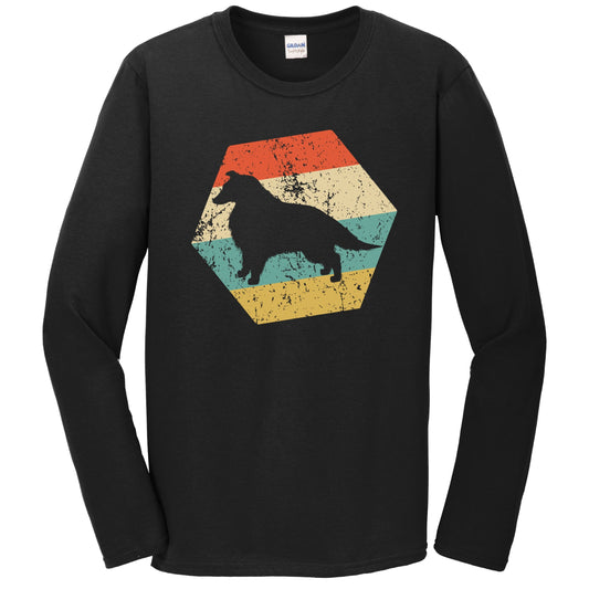 Collie Dog Breed Retro Distressed Hexagon Long Sleeve T-Shirt