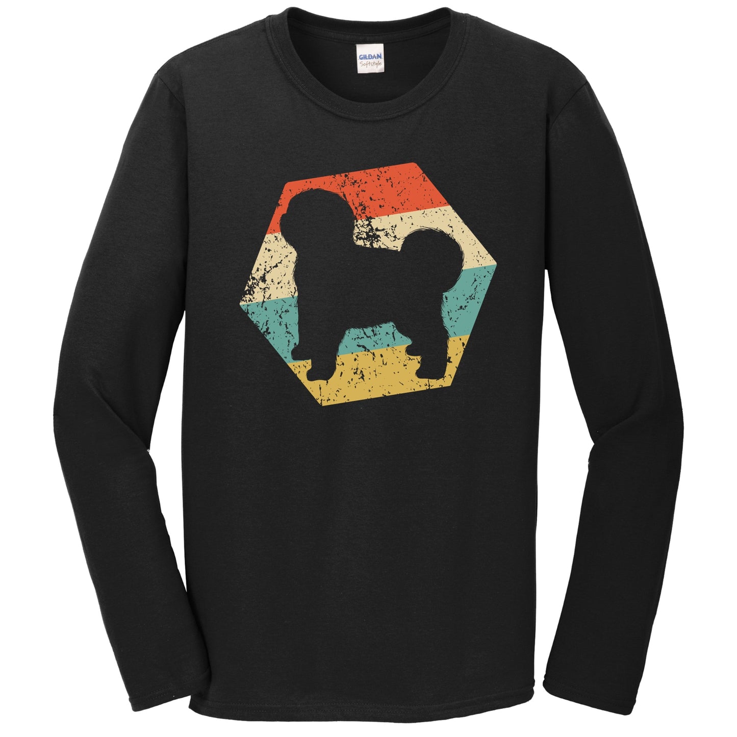 Old English Sheepdog Dog Breed Retro Distressed Hexagon Long Sleeve T-Shirt