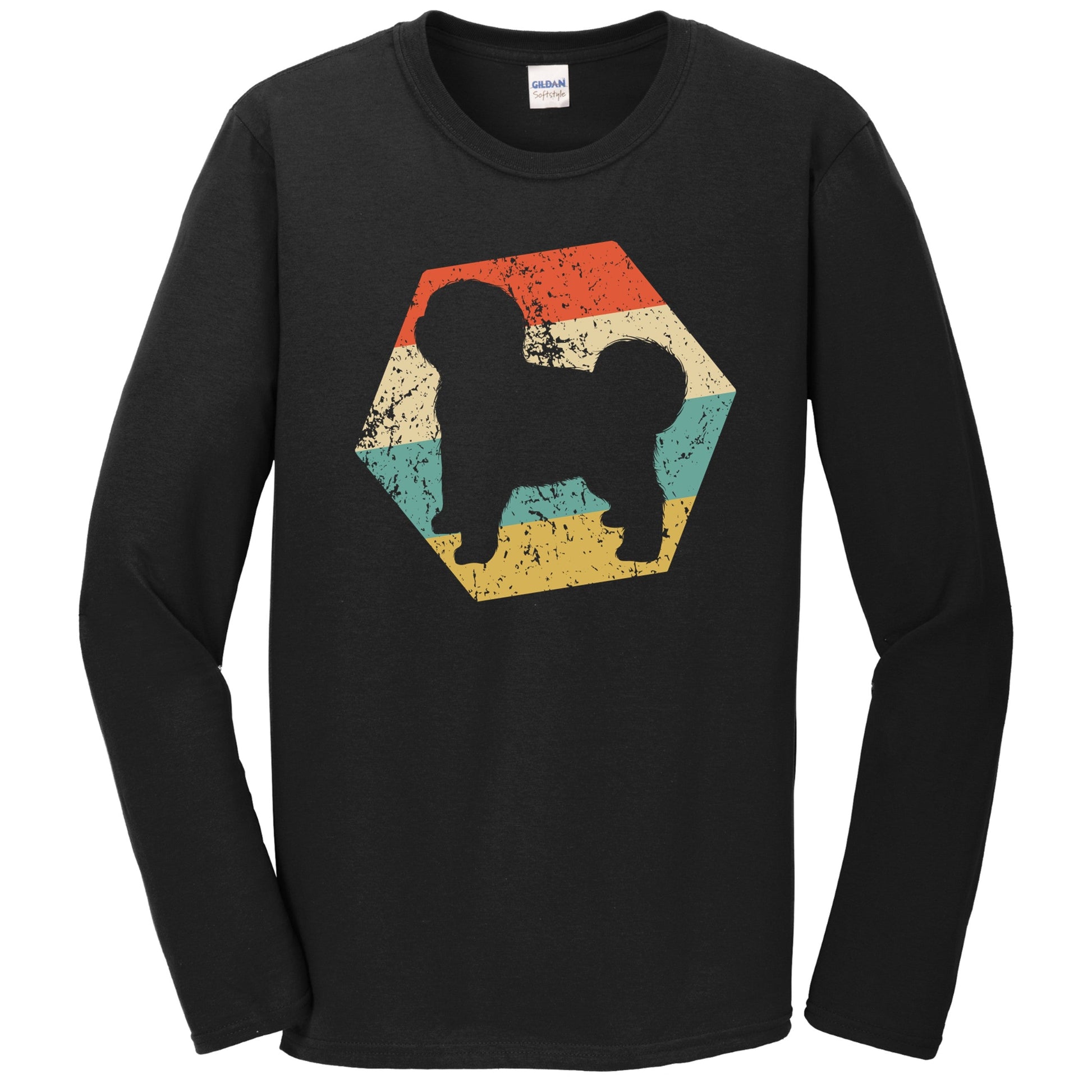 Old English Sheepdog Dog Breed Retro Distressed Hexagon Long Sleeve T-Shirt