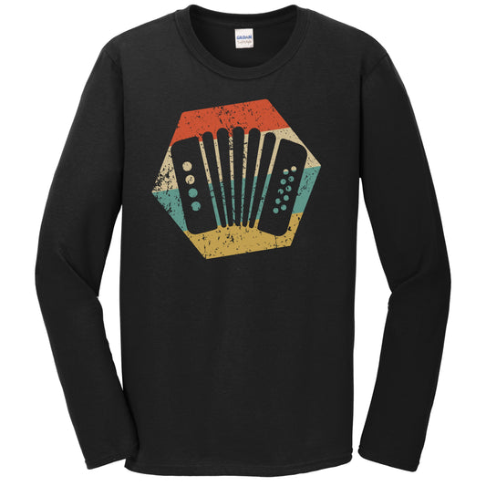 Accordion Retro Distressed Hexagon Accordionist Long Sleeve T-Shirt
