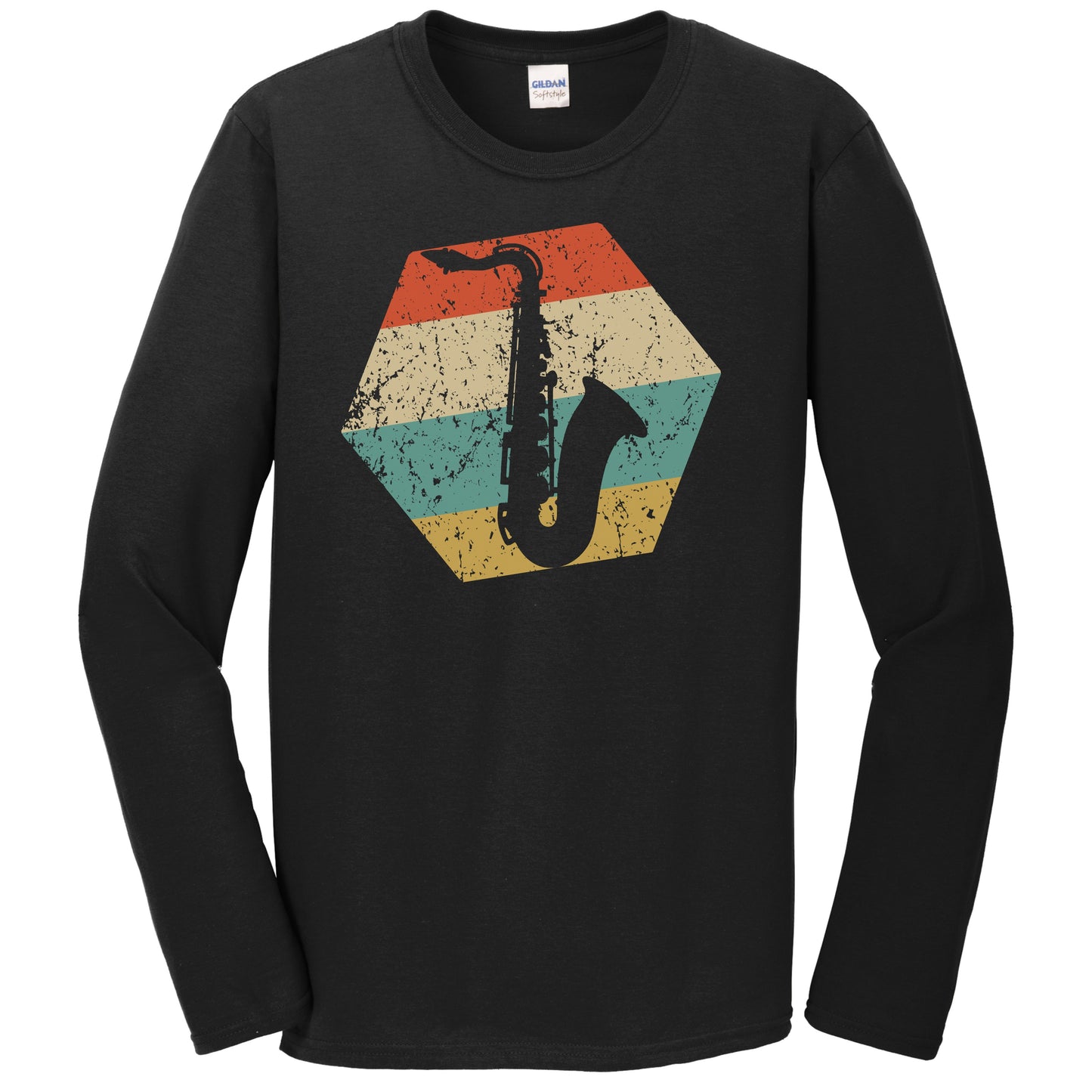 Saxophone Retro Distressed Hexagon Sax Player Long Sleeve T-Shirt