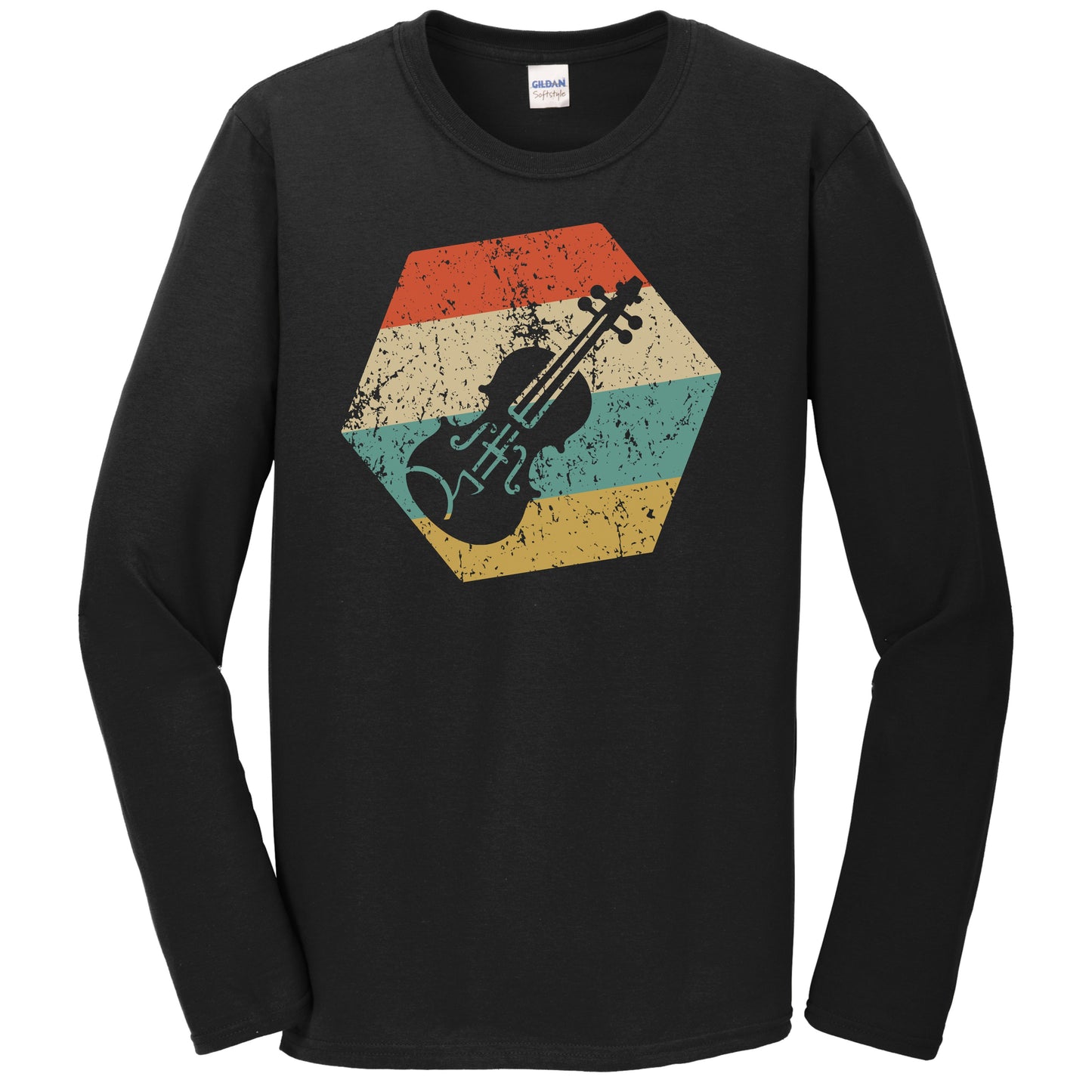 Violin Retro Distressed Hexagon Violinist Long Sleeve T-Shirt