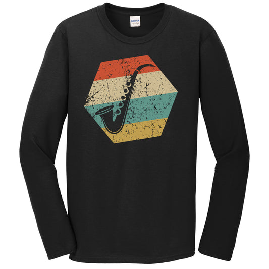 Saxophone Retro Distressed Hexagon Saxophone Long Sleeve T-Shirt