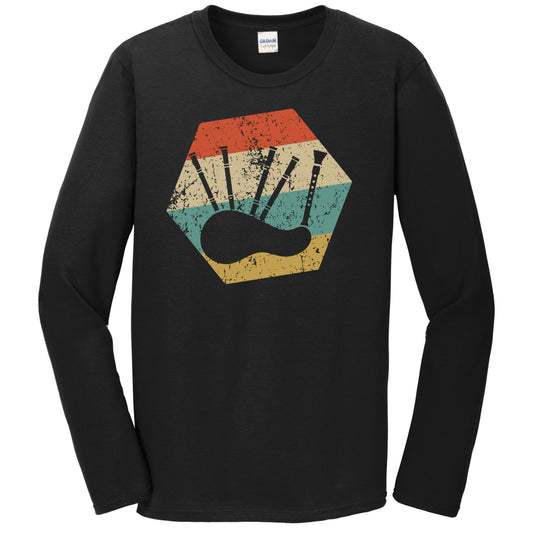 Bagpipes Retro Distressed Hexagon Bagpiper Long Sleeve T-Shirt