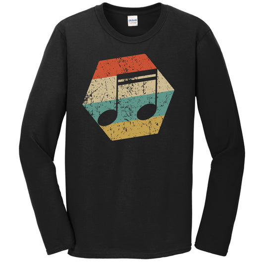 Music Note Retro Distressed Hexagon Sixteenth Notes Long Sleeve T-Shirt
