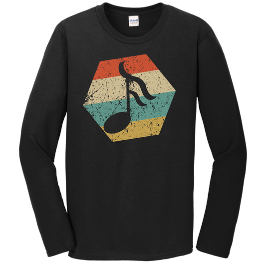 Music Note Retro Distressed Hexagon Sixteenth Note Long Sleeve T-Shirt