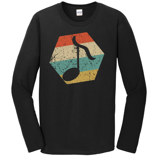 Music Note Retro Distressed Hexagon Eighth Note Long Sleeve T-Shirt
