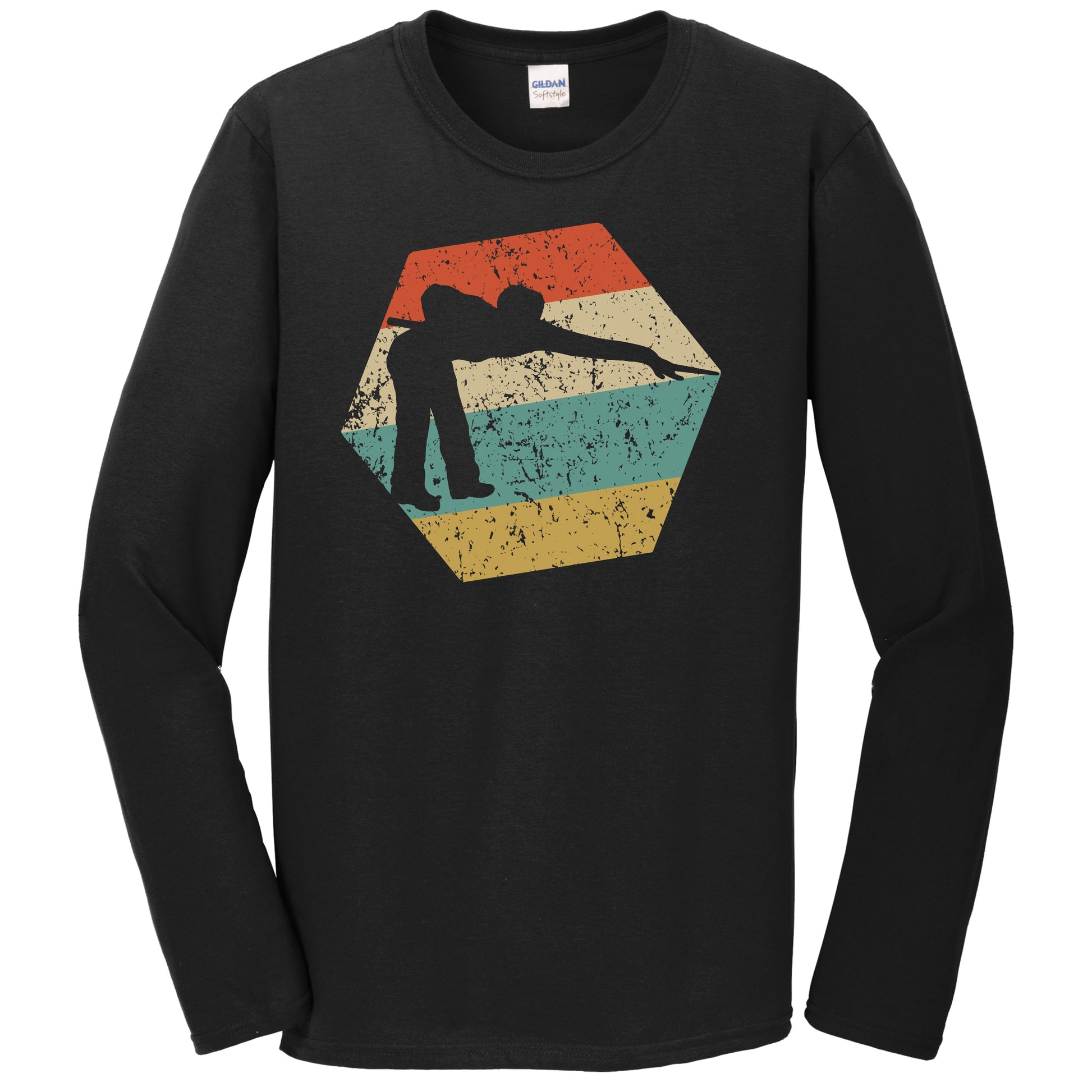 Pool Player Retro Distressed Hexagon Billiards Long Sleeve T-Shirt