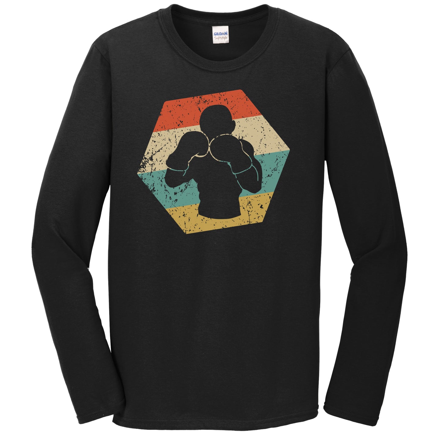 Boxing Retro Distressed Hexagon Boxer Long Sleeve T-Shirt