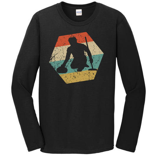 Curling Retro Distressed Hexagon Curler Long Sleeve T-Shirt