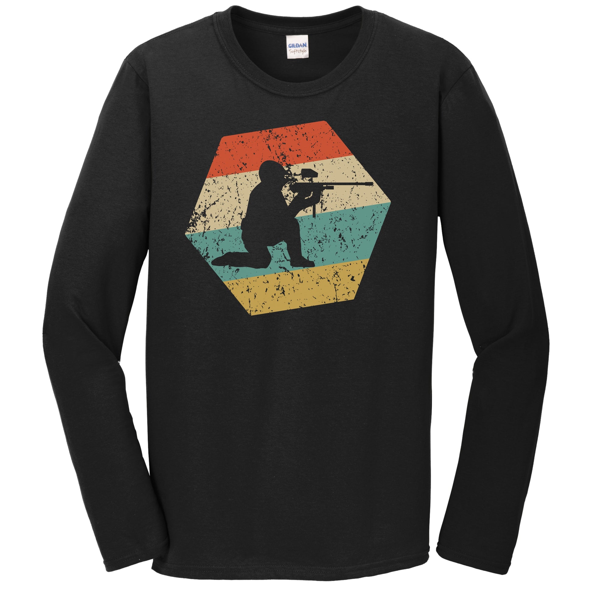 Paintball Retro Distressed Hexagon Paintball Player Long Sleeve T-Shirt