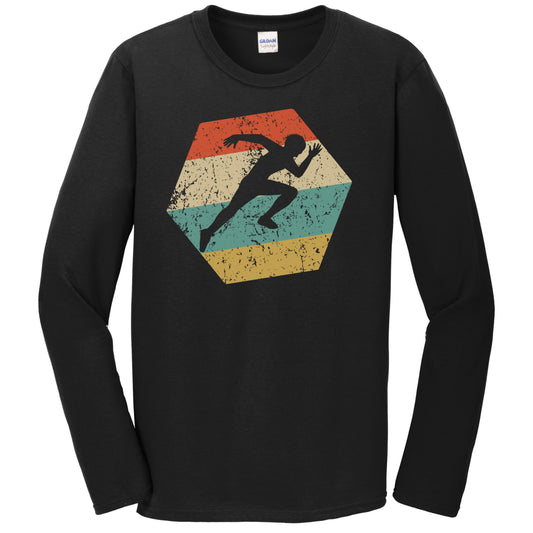 Sprinter Retro Distressed Hexagon Track and Field Long Sleeve T-Shirt