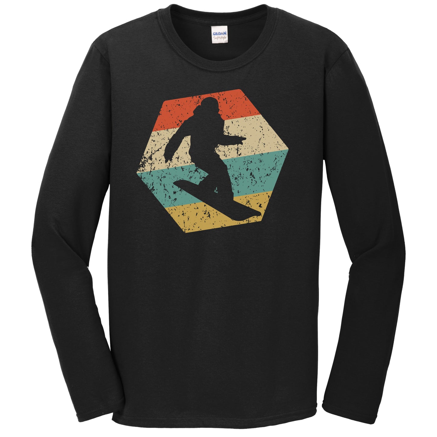 Snowboarding Retro Distressed Hexagon Snowboarder Long Sleeve T-Shirt