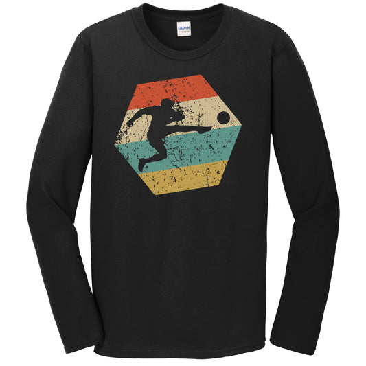 Soccer Retro Distressed Hexagon Soccer Player Long Sleeve T-Shirt