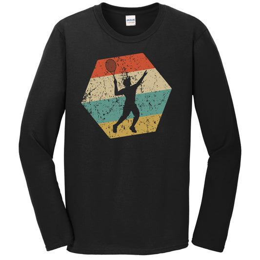 Tennis Retro Distressed Hexagon Tennis Player Serve Long Sleeve T-Shirt