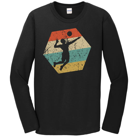 Volleyball Retro Distressed Hexagon Volleyball Player Long Sleeve T-Shirt