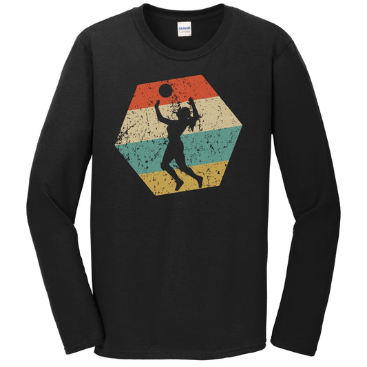 Volleyball Retro Distressed Hexagon Serve Long Sleeve T-Shirt