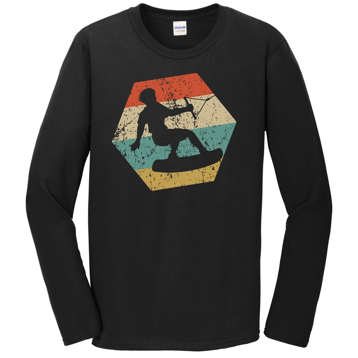 Wakeboarding Retro Distressed Hexagon Wakeboarder Long Sleeve T-Shirt
