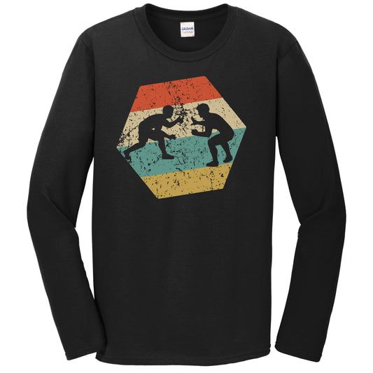 Wrestling Retro Distressed Hexagon Wrestlers Long Sleeve T-Shirt