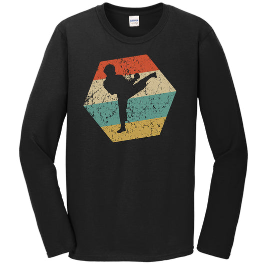 Martial Arts Retro Distressed Hexagon Tae Kwon Do Long Sleeve T-Shirt