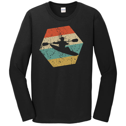Kayak Retro Distressed Hexagon Kayaking Long Sleeve T-Shirt