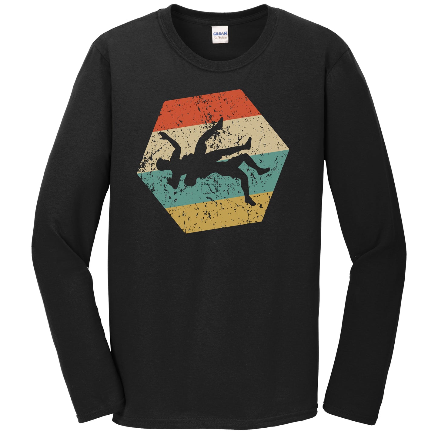 Wrestlers Retro Distressed Hexagon Wrestling Long Sleeve T-Shirt