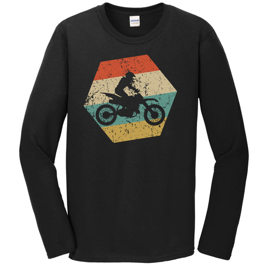 Motocross Retro Distressed Hexagon Motorcycle Long Sleeve T-Shirt