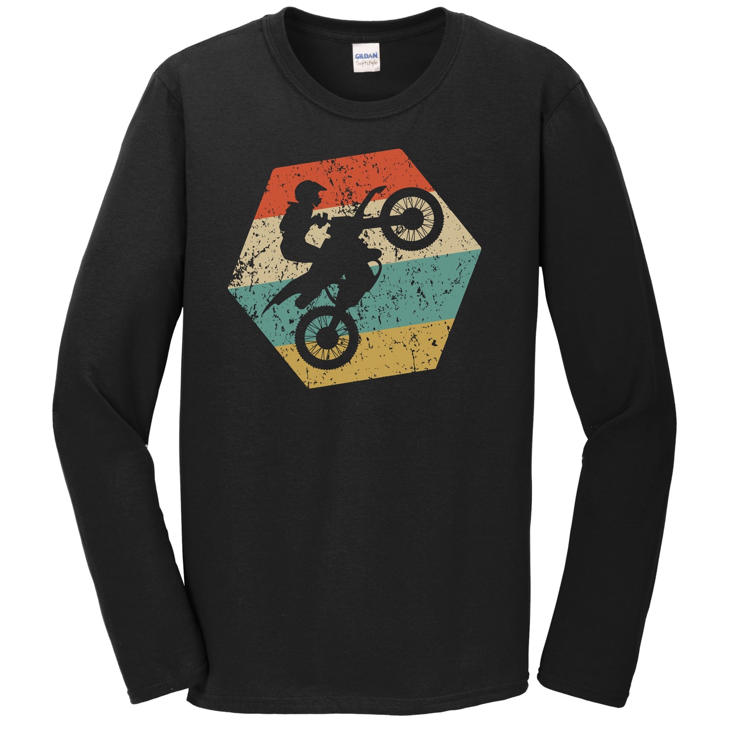 Motocross Retro Distressed Hexagon Motocross Rider Long Sleeve T-Shirt