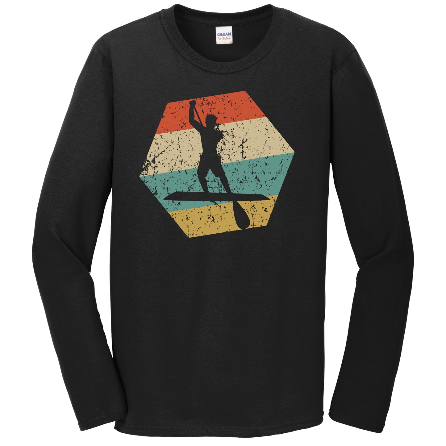 Paddleboard Retro Distressed Hexagon Paddleboarding Long Sleeve T-Shirt