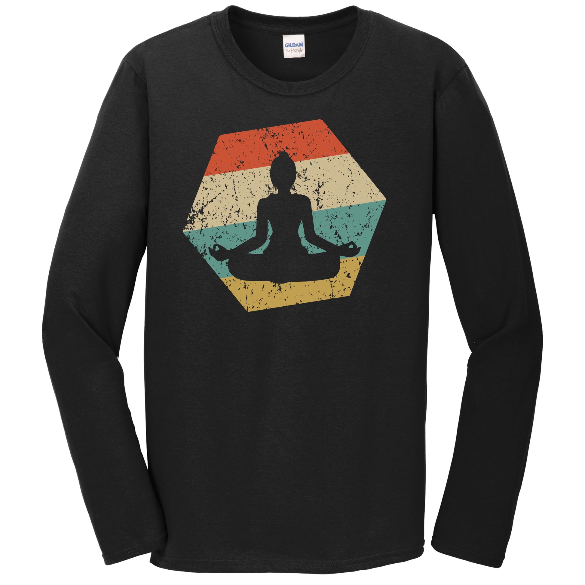 Yoga Pose Retro Distressed Hexagon Yoga Long Sleeve T-Shirt