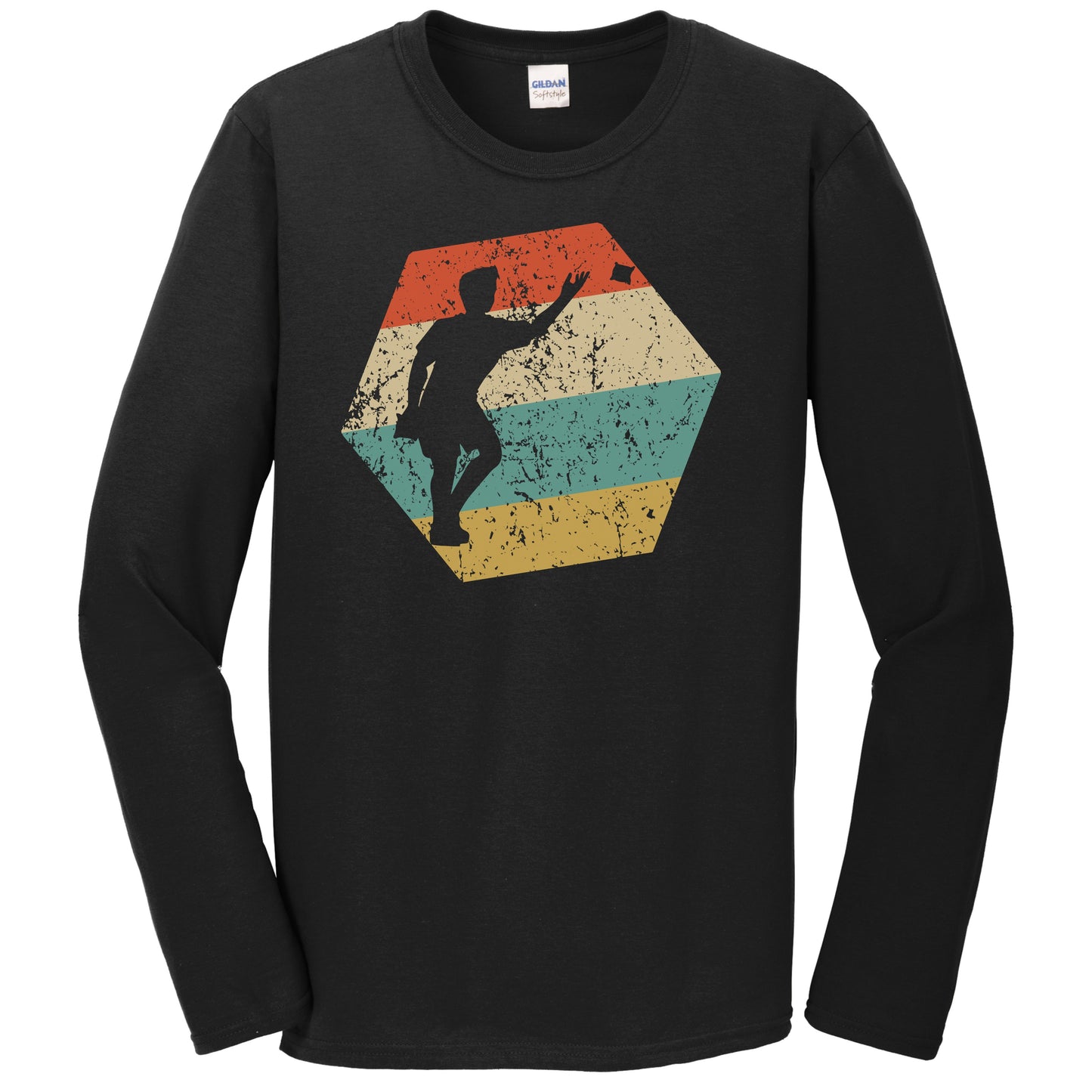 Cornhole Retro Distressed Hexagon Cornhole Player Long Sleeve T-Shirt