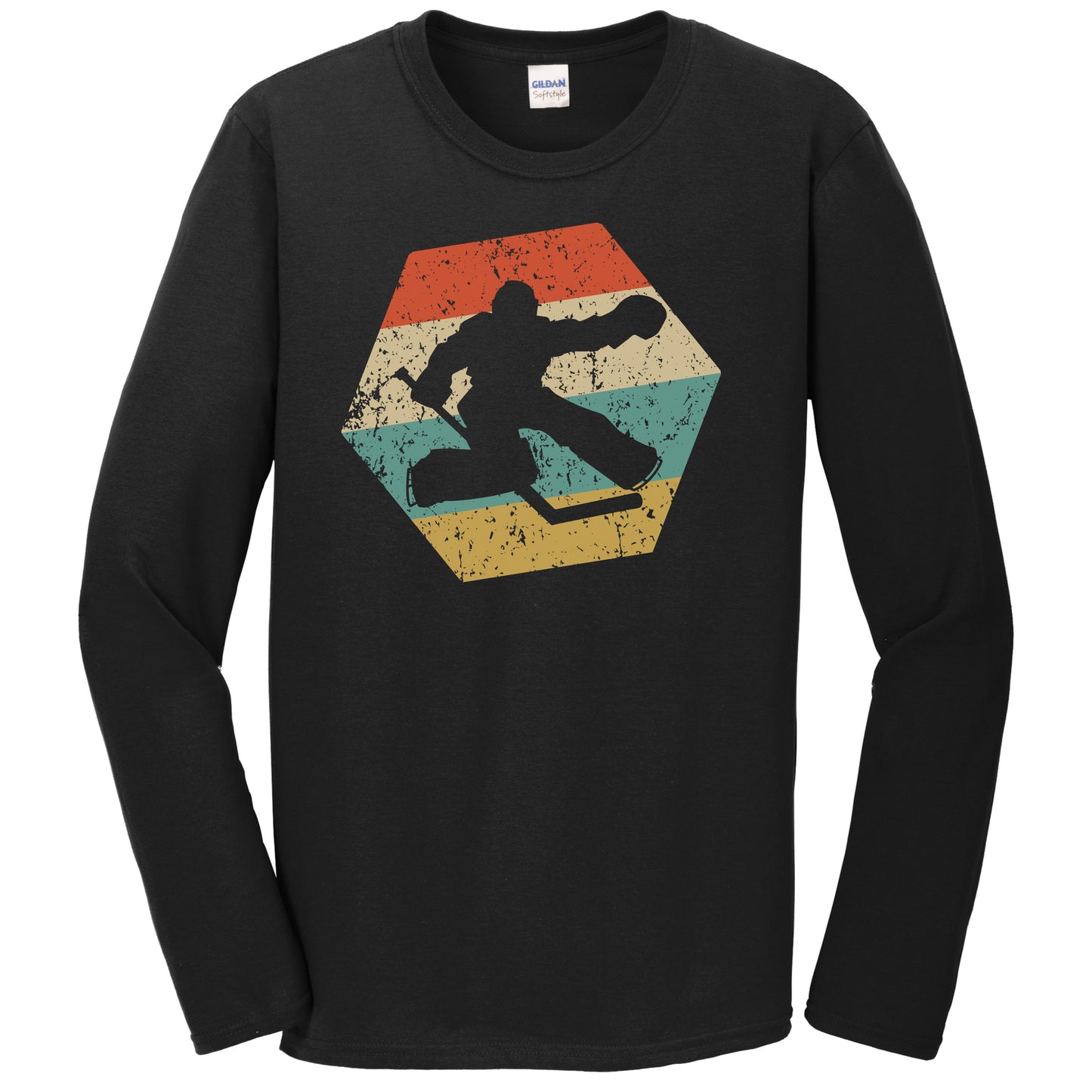 Hockey Goalie Retro Distressed Hexagon Save Long Sleeve T-Shirt