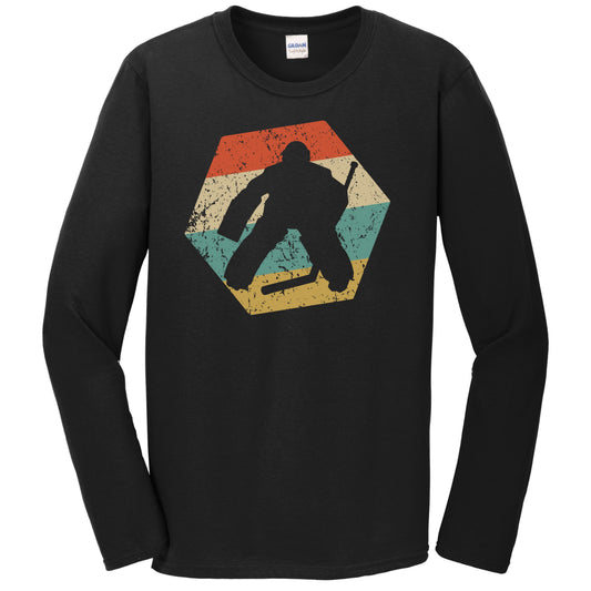 Goalie Retro Distressed Hexagon Hockey Long Sleeve T-Shirt