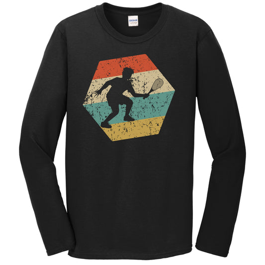 Squash Player Retro Distressed Hexagon Squash Long Sleeve T-Shirt