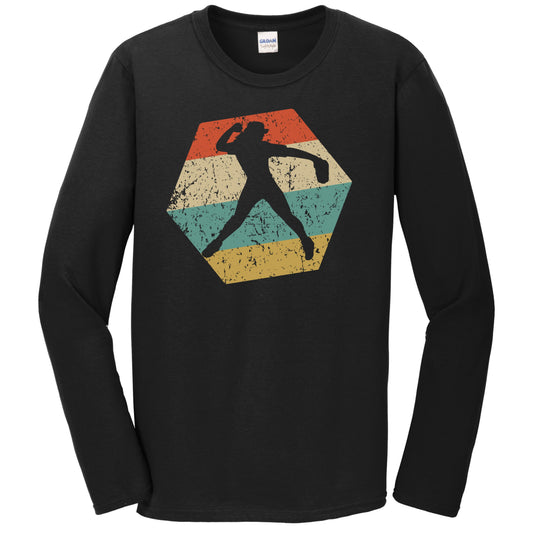 Softball Retro Distressed Hexagon Softball Player Long Sleeve T-Shirt