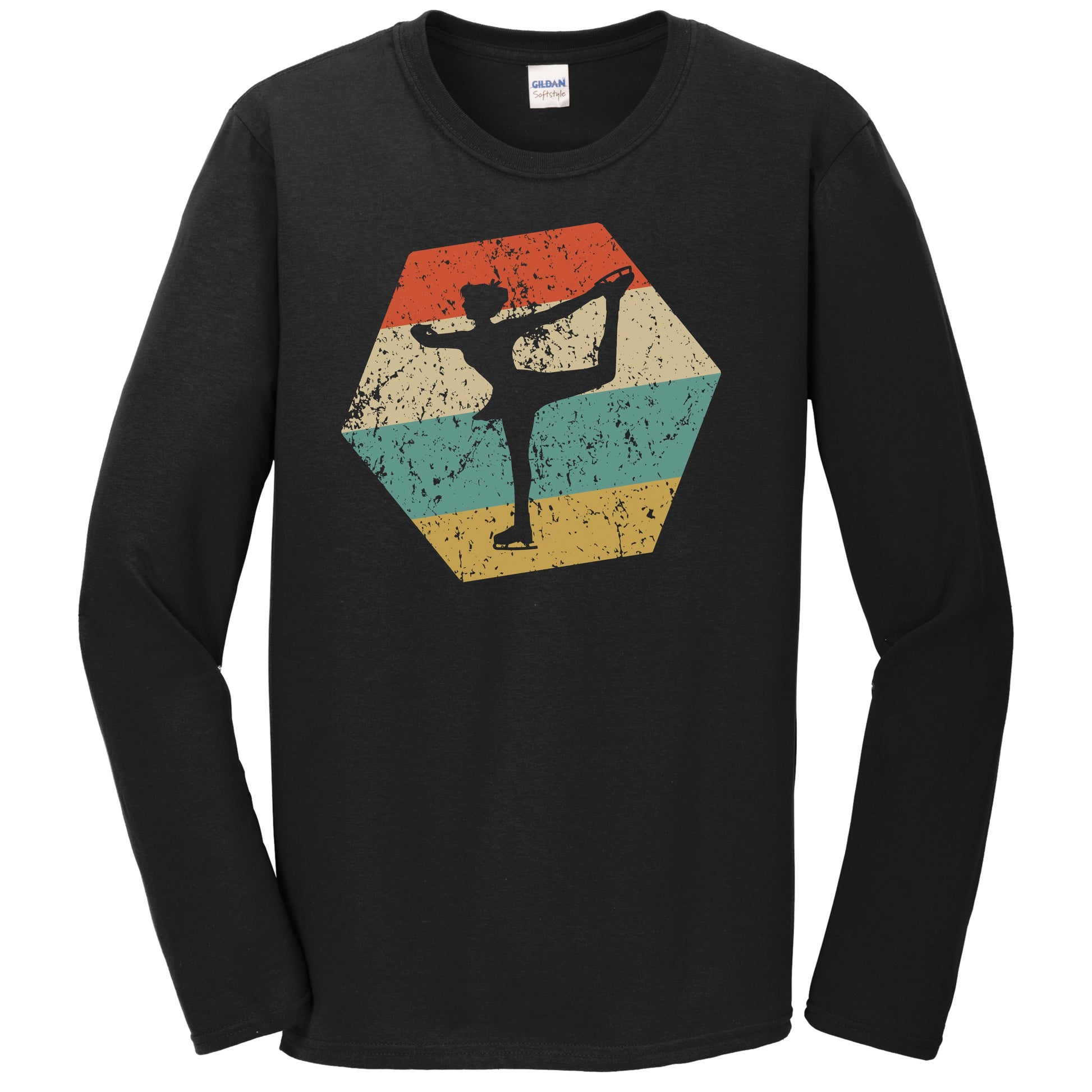 Figure Skater Retro Distressed Hexagon Figure Skating Long Sleeve T-Shirt
