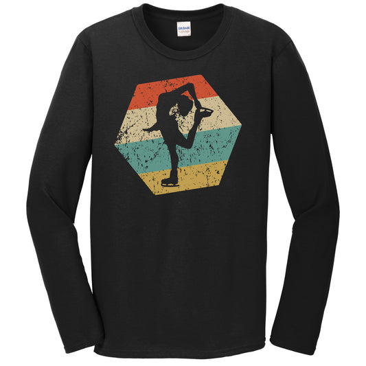 Figure Skating Retro Distressed Hexagon Figure Skater Long Sleeve T-Shirt