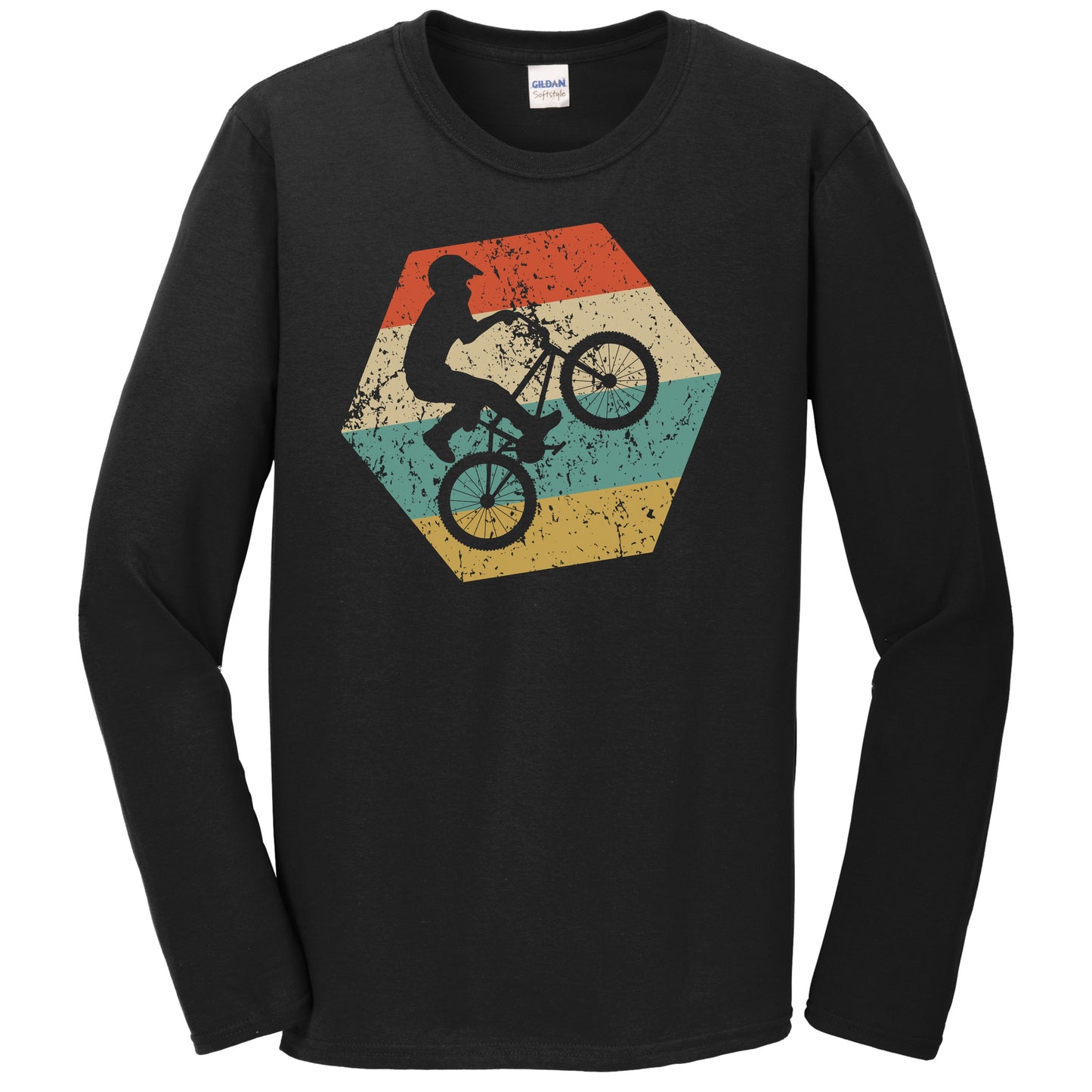 BMX Bike Retro Distressed Hexagon BMX Rider Long Sleeve T-Shirt